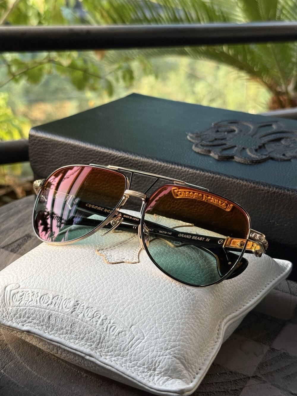 Chrome Hearts Grand Beast IV Sunglasses MBK/GP-BK-P Rare Gold Plated 59-15